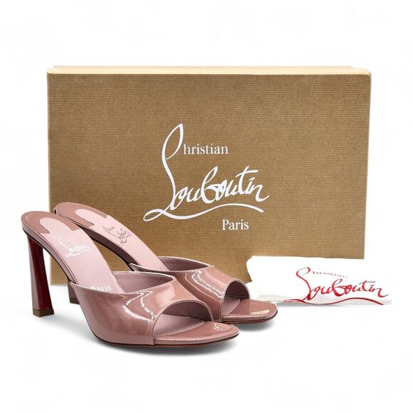 Christian Louboutin Condora 85 Leather Heeled Sandals Mules Brown EU 37.5 US 7